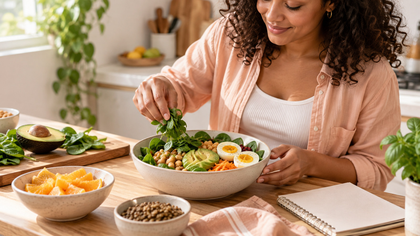 Ingredientes variados para o preparo de uma alimentação antes da gestação.