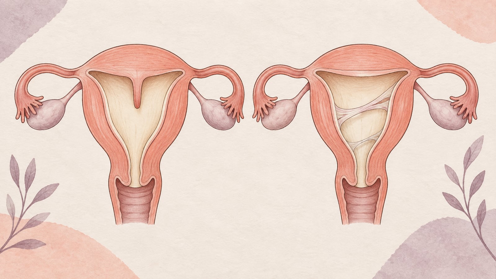 Ilustração esquemática de septo e aderências no interior da cavidade uterina.